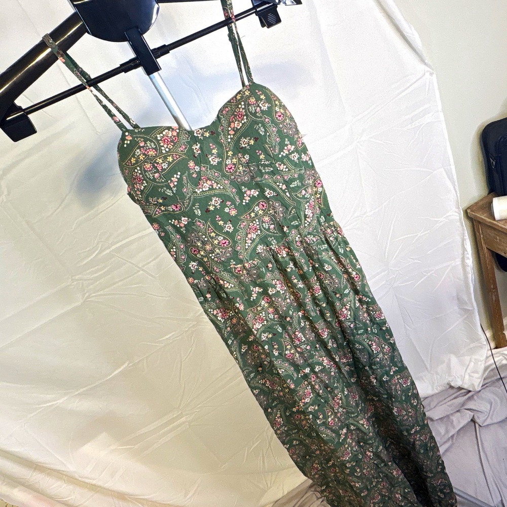 Lily Rose Green Floral Wide-Leg dress Adjustable Straps Elastic Waist S